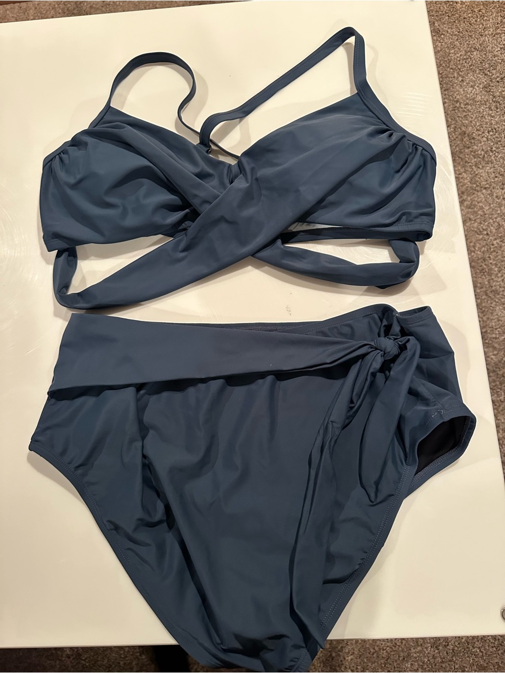 Women's High-Waist Twist Bikini Set in Slate Blue